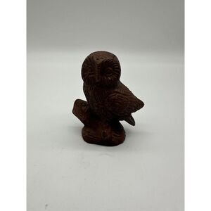 Red Mill Hand Carved Owl Figurine 4” Wood Figurine Barn Owl Brown